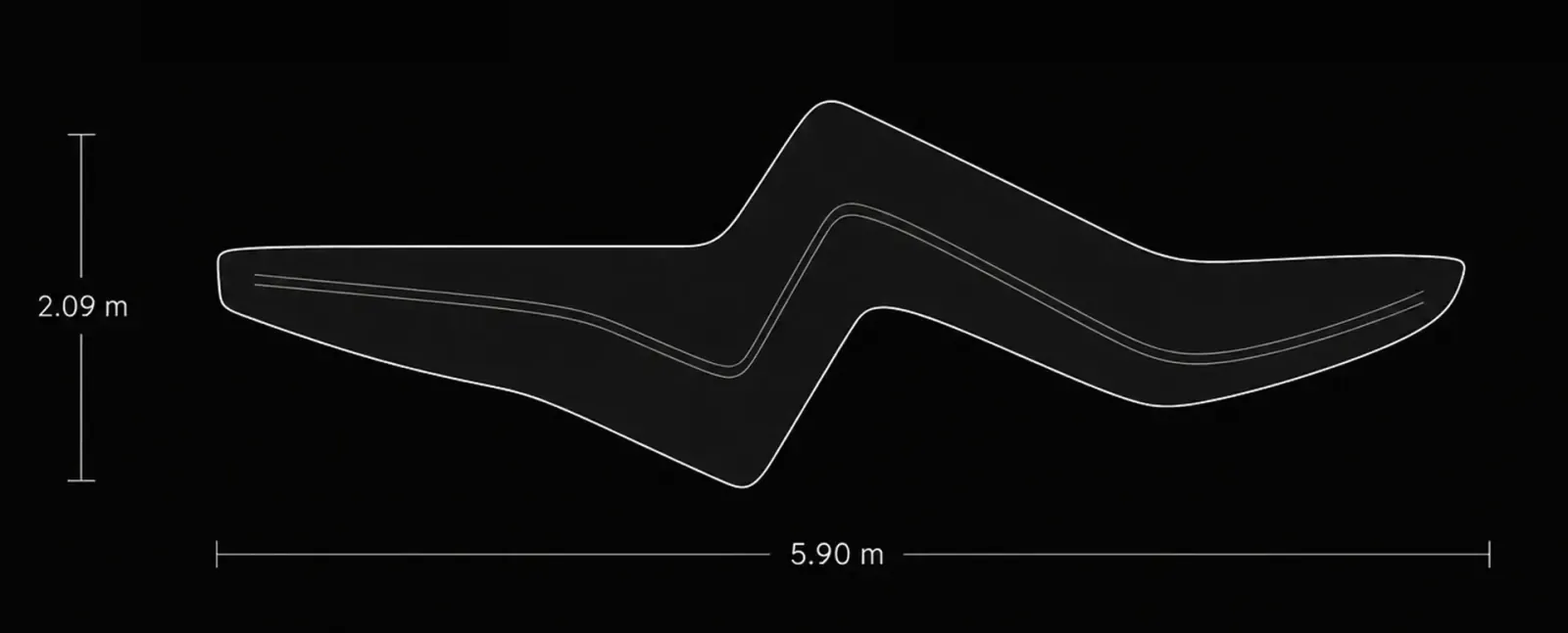 S Bench Top view technical drawing