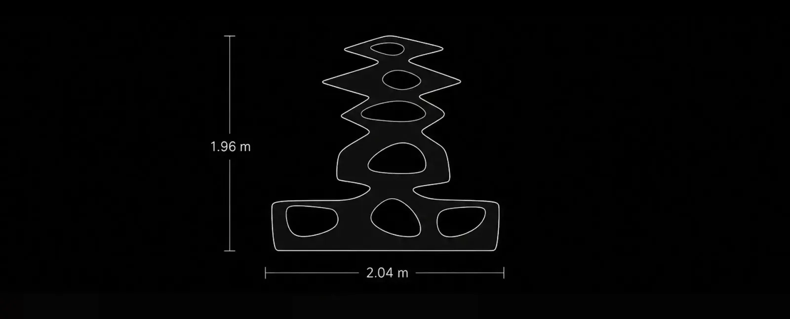 Tree Bench & Display Shelf Front view technical drawing