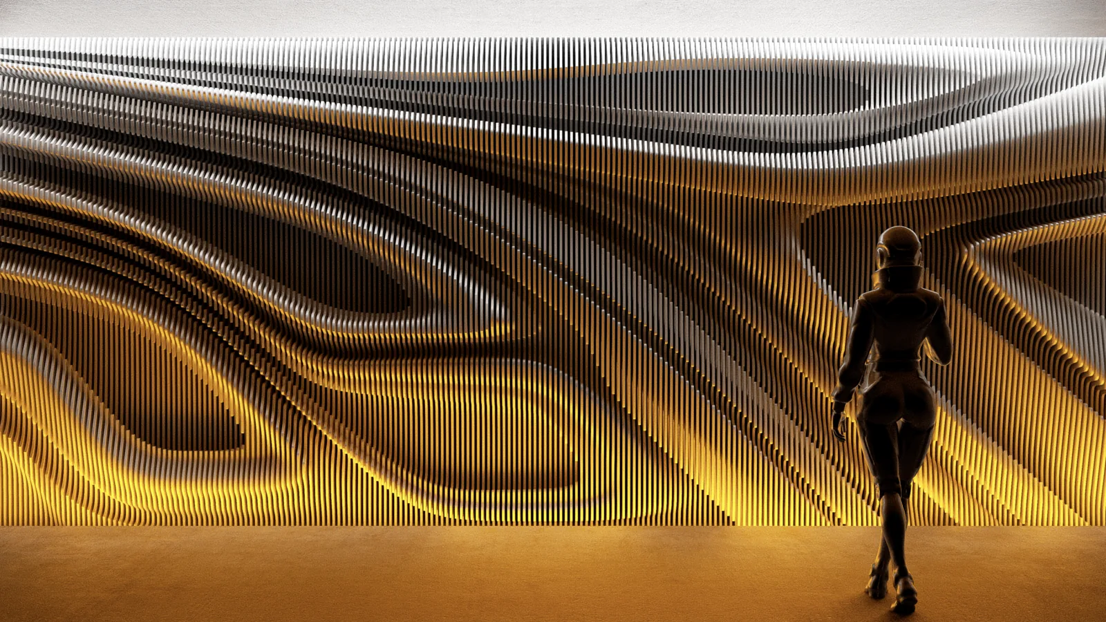 Time Folds 04, accelerated strata in CNC-cut plywood, view 1.