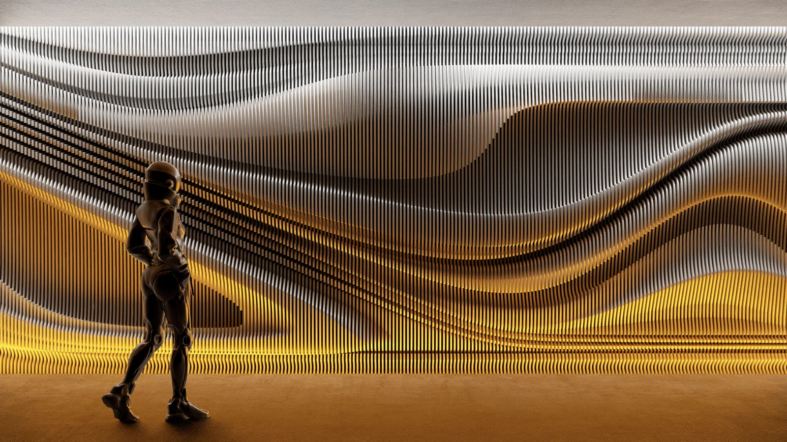 Time Folds 05, soft geological field in CNC-cut plywood, view 1.