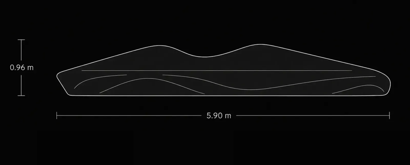 S Bench Front view technical drawing