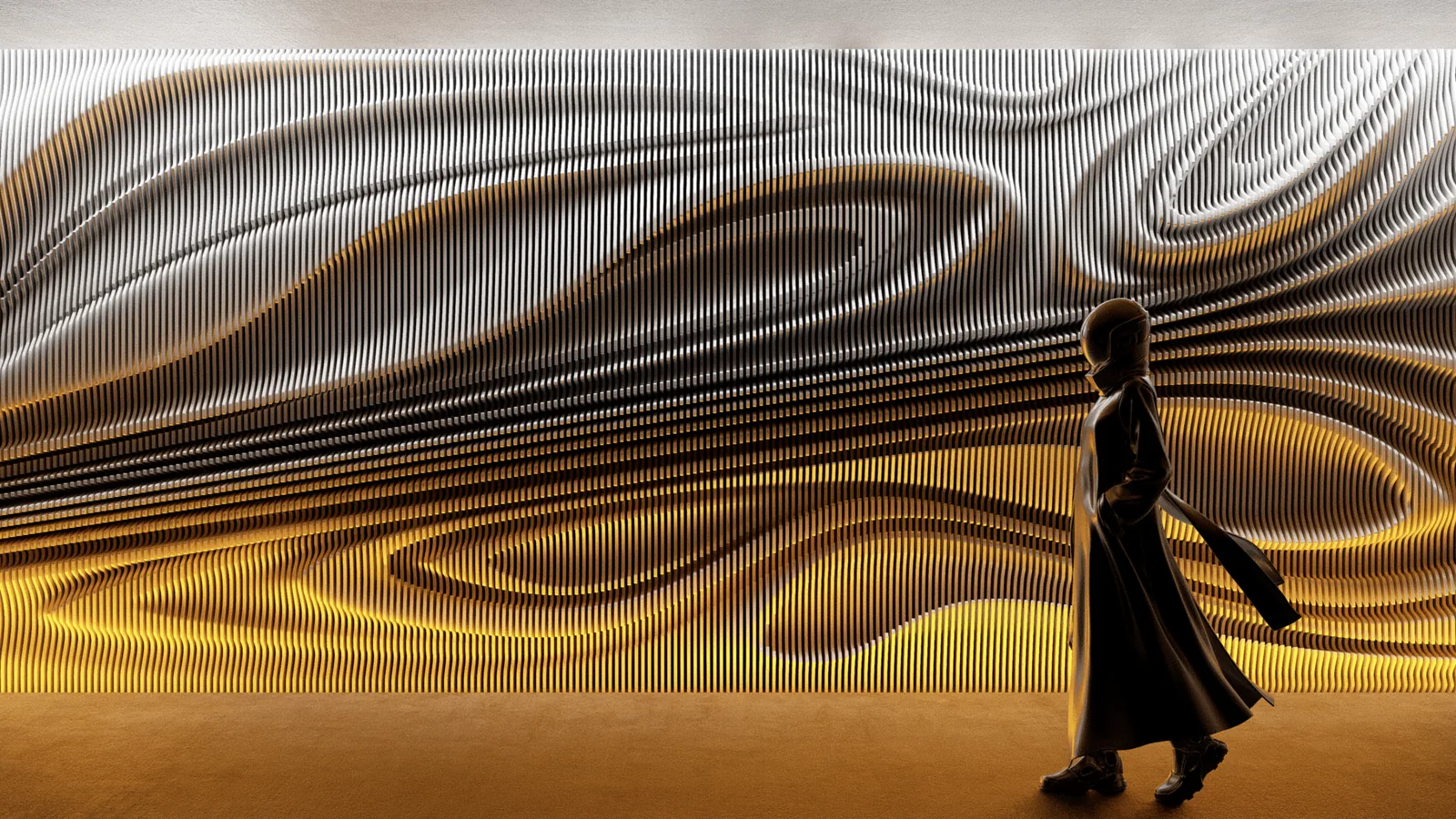 Time Folds 01, concentric relief in CNC-cut plywood, view 1.