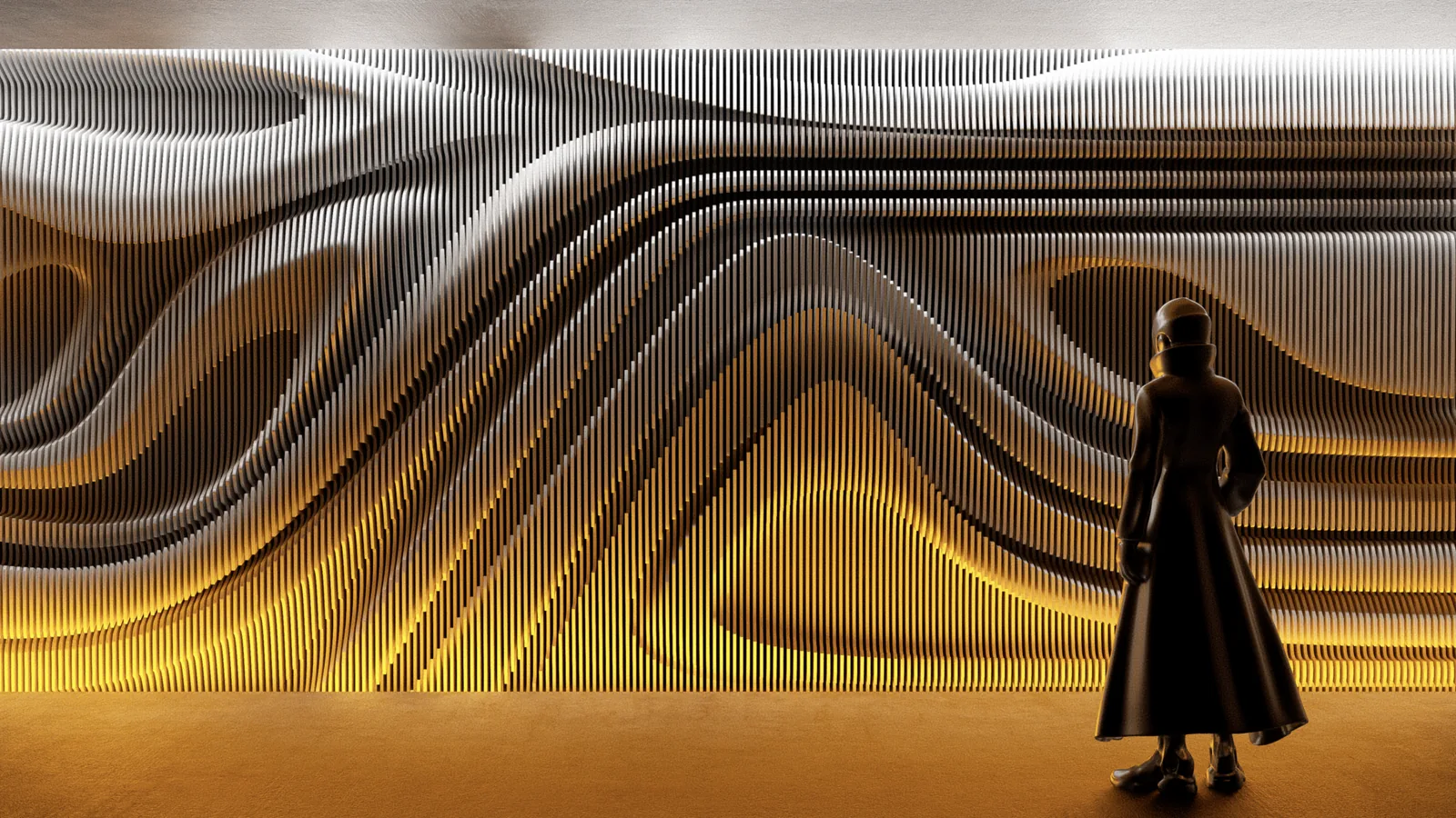 Time Folds 06, central crest in CNC-cut plywood, view 1.